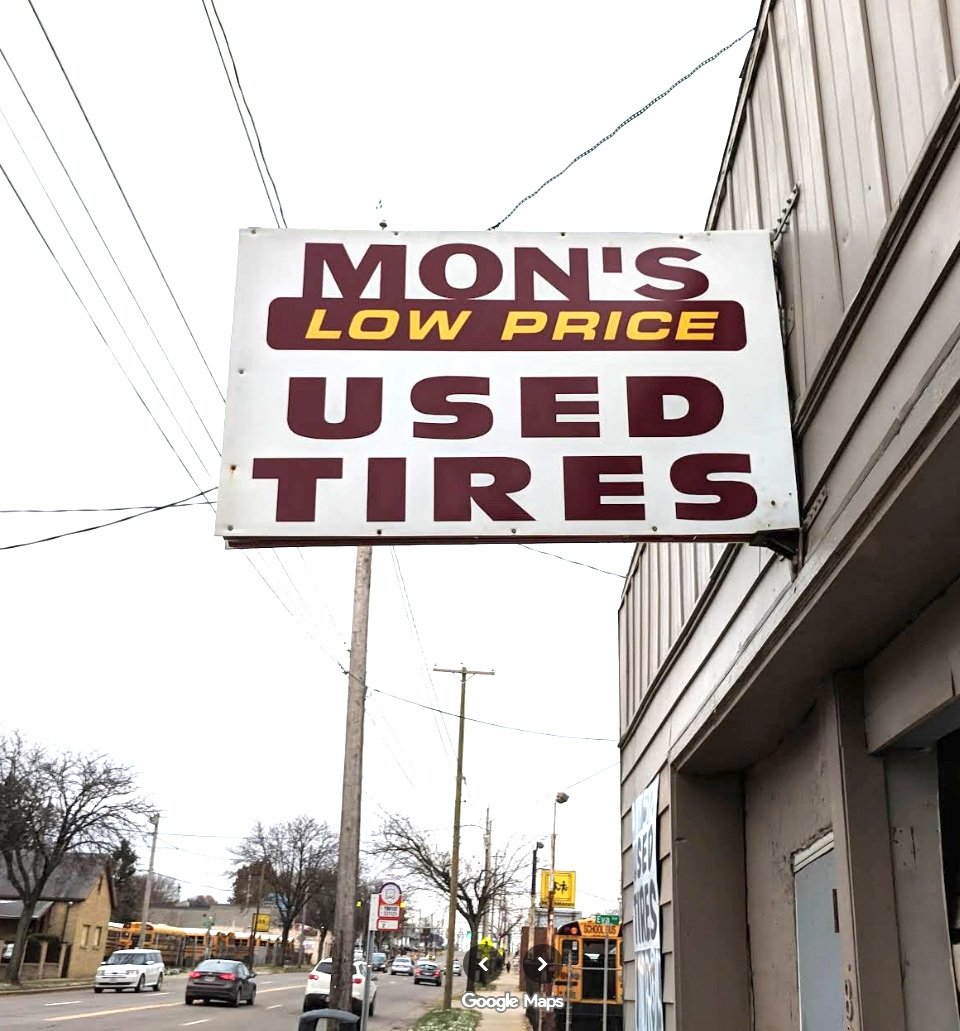 Mon's Used Tires Shop Sign